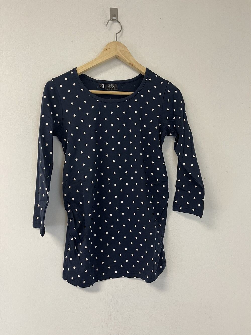 Bonprix Blouse Womens Small Shirt Polka Dot 3/4 Sleeve Blue Organic Cotton N106